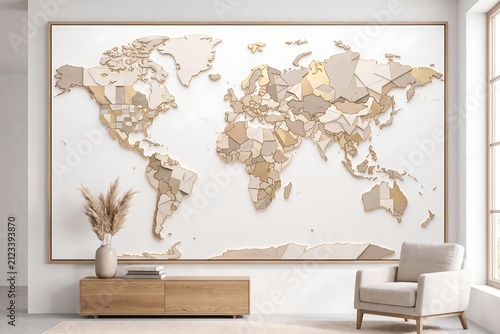 Highly Detailed Artistic World Map Design in Earth Tones