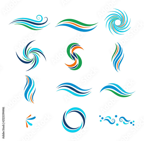 Abstract water swirl wave element collection blue green orange