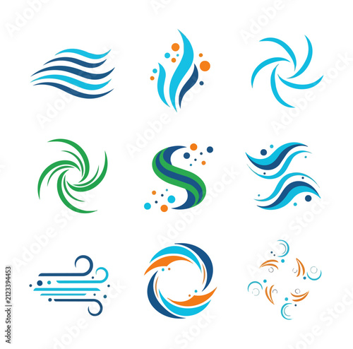 Abstract water and wind elemental symbols and icons