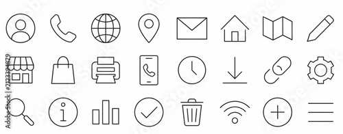 Contact and web UI line icon set vector illustration