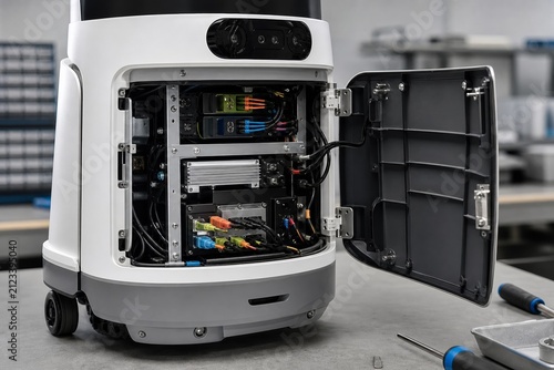 Robot maintenance panel technology concept with copy space for versatile commercial design