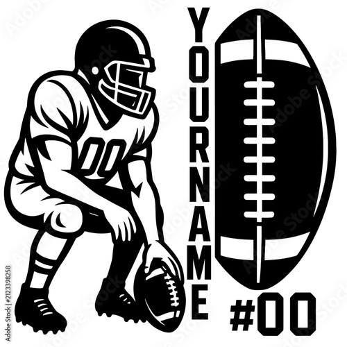 Your Name Football Player Black and White Sports Vector Design