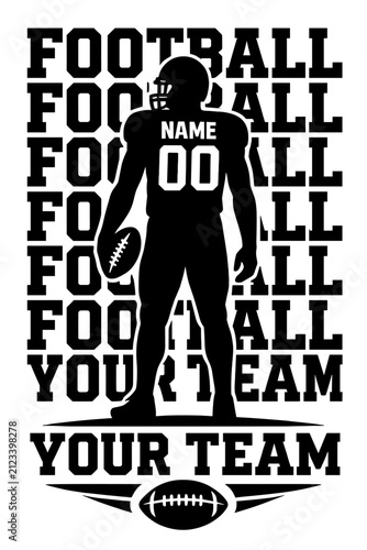 Football Team Player Black and White Sports Vector Illustration