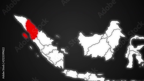 North Sumatra Province Highlighted in Red on Indonesia Map Dark Background Animation