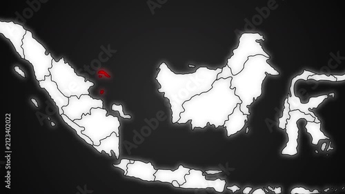 Riau Islands Province Highlighted in Red on Indonesia Map Dark Background Animation