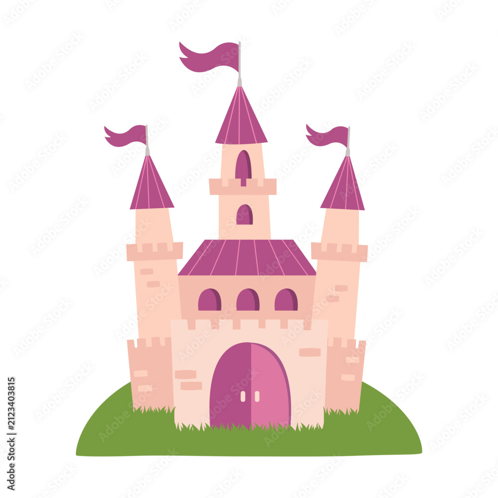 Fototapeta premium Cute Pink Fairy Tale Castle Vector Illustration