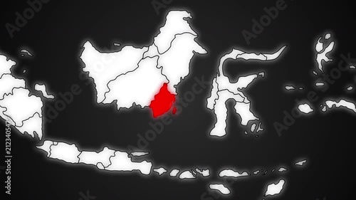 South Kalimantan Province Highlighted in Red on Indonesia Map Dark Background Animation