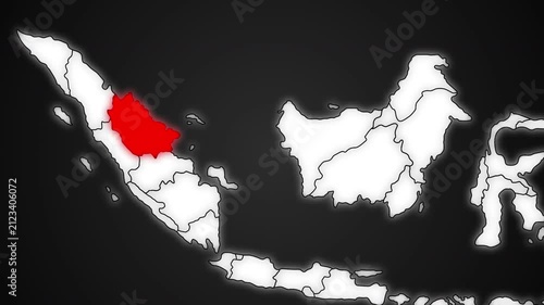 Riau Province Highlighted in Red on Indonesia Map Dark Background Animation