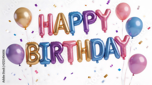 Colorful birthday balloons with confetti