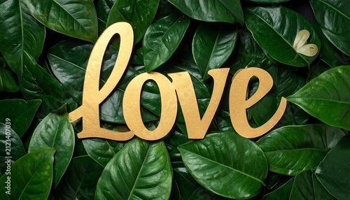 A serene arrangement of dark green leaves with a golden 