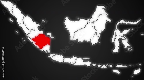 South Sumatra Province Highlighted in Red on Indonesia Map Dark Background Animation