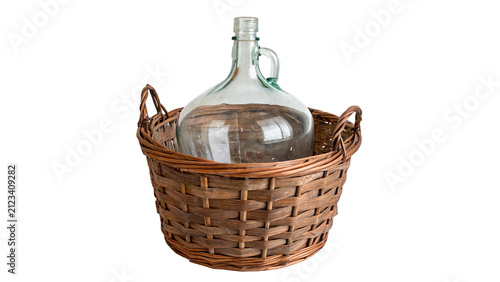 Foto Empty wicker basket bottle jar for wine isolated on transparent background cut o