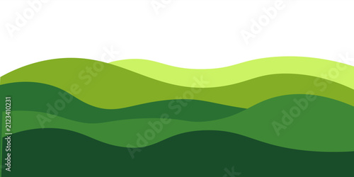 Abstract Green Farm Field Background. Farm Agriculture Landscape Pattern. Vector Organic Green Rice and Grass Fields. Mountains and Tea Hills Collage.