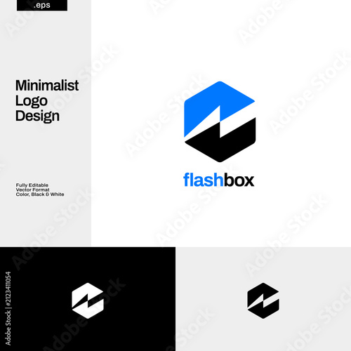 Simple Blue Hexagonal Flash Design Symbol