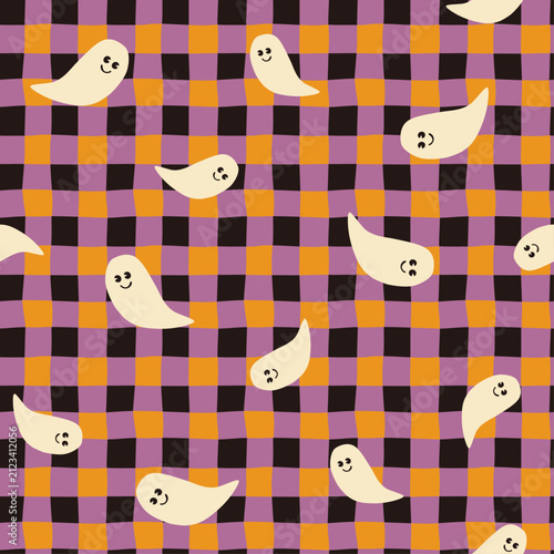 Halloween seamless pattern with cute ghosts.