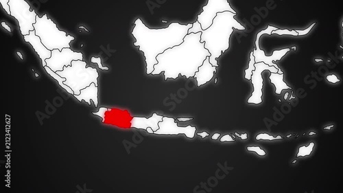 West Java Province Highlighted in Red on Indonesia Map Dark Background Animation