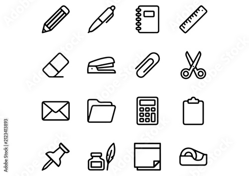 Outline Simple Stationery and Office Supply Icon Set Collection