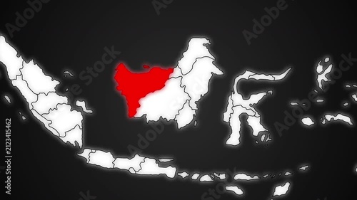 West Kalimantan Province Highlighted in Red on Indonesia Map Dark Background Animation