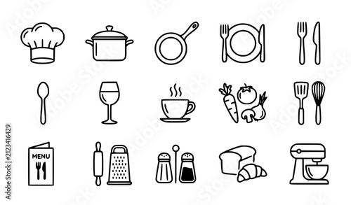Cereal preparation process line icons vector collection with grain and bakery elements