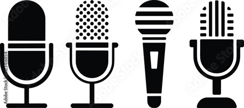 Fotografía Microphone silhouette icon set vector illustration featuring studio, handheld, b