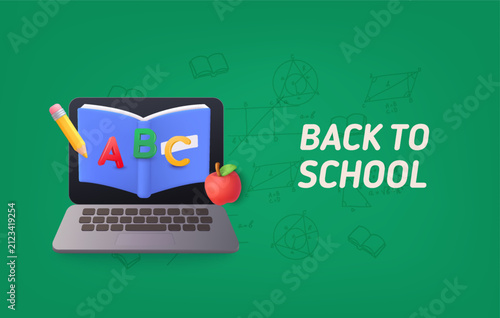 Online Back to School Learning with Laptop and Open Book