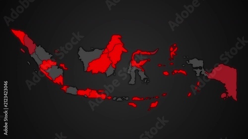 Animated outline map of Indonesia with provincial borders, isolated, ideal for geography, education, business, news, travel, and infographic projects.