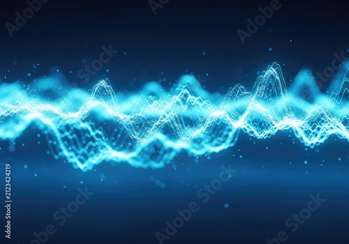Abstract Blue Energy Waveform Flowing Through Digital Space.
