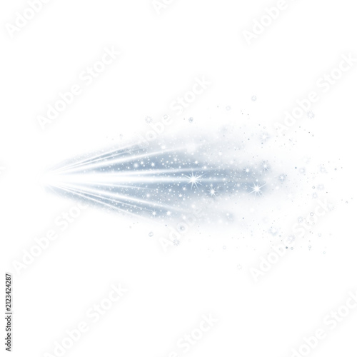 Blue light trail with glowing magic sparkles and dust