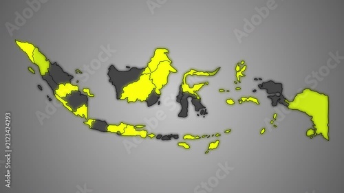 Animated outline map of Indonesia with provincial borders, isolated, ideal for geography, education, business, news, travel, and infographic projects.