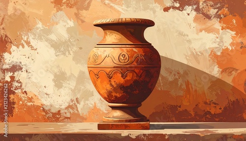 Ancient Greek Vase with Intricate Design on Rustic Wall.