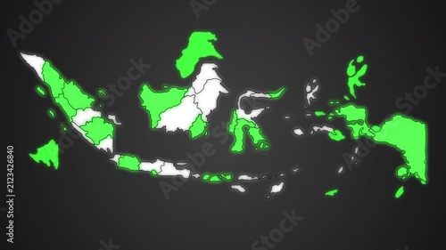 Animated outline map of Indonesia with provincial borders, isolated, ideal for geography, education, business, news, travel, and infographic projects.