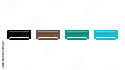 Air conditioner icons in black, brown, teal, and blue representing cooling appliances in minimalist design
