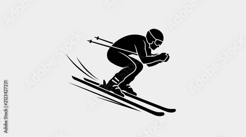 Bild auf Leinwand Silhouette of a skier racing down a slope