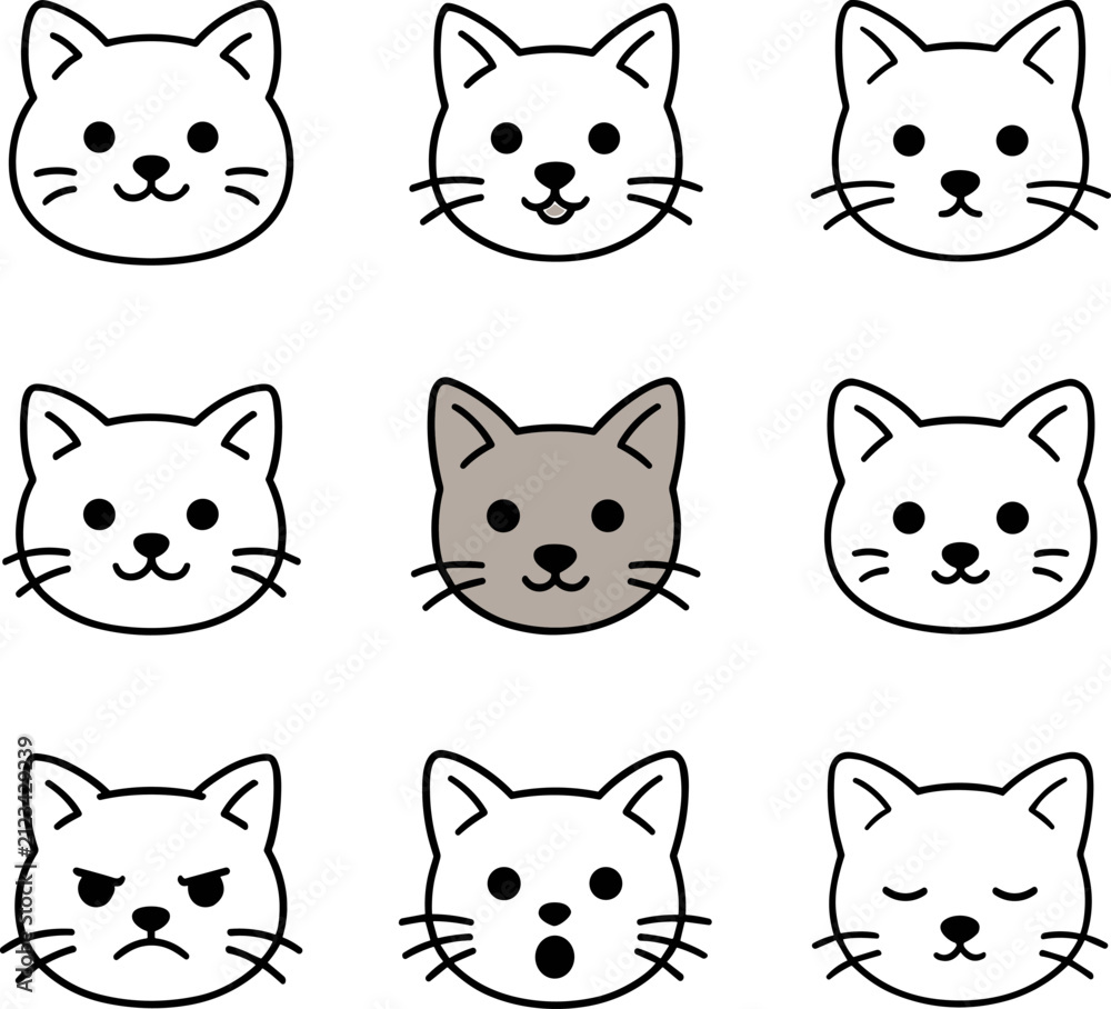 Fototapeta premium Set of cute cat faces with different expressions