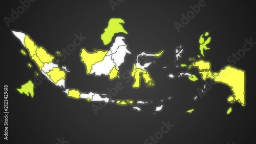 Animated outline map of Indonesia with provincial borders, isolated, ideal for geography, education, business, news, travel, and infographic projects.