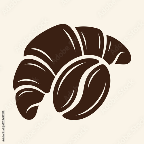 Fresh croissant pastry and roasted coffee bean icon for bakery or cafe logo design