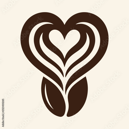 Latte art heart shape and coffee bean icon for cafe branding and coffee shop design