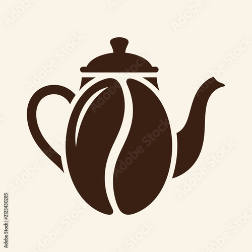 Creative coffee pot icon shaped like a coffee bean for cafe branding and menu design