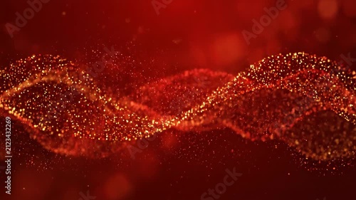 Abstract Red Particle Wave Background. Flowing digital data stream visualization representing technology, science, energy, connectivity, and networking.