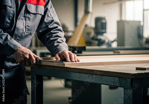 Carpenter Working on Wood in Workshop.