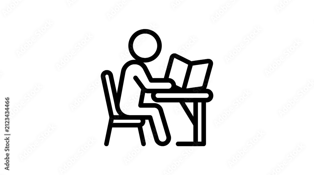 Fototapeta premium Minimalist line icon of a person reading at a desk