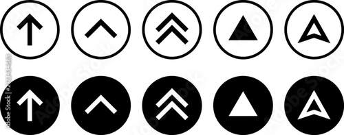 Set features black and white circular up arrow web icons.
