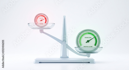 Scale with red/green gauges: balancing debt vs savings—DTI, liquidity ratio, solvency and business or personal creditworthiness.