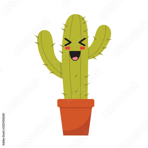 Green cactus in pot emoji cartoon isolated on white background