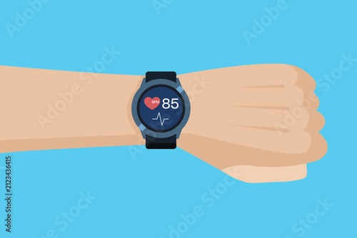 Hand checking heart rate on smart watch
