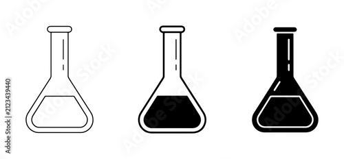 Bild auf Leinwand Minimalist laboratory flask icons, chemical erlenmeyer flask vector set, black a