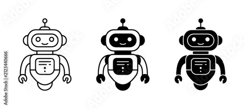 Cuadro en lienzo Cute robot character icons set, friendly artificial intelligence bot vector illu