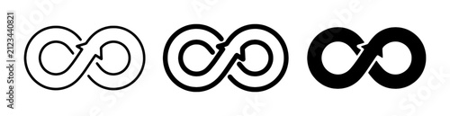 Infinity loop arrow icon set, circular process flow symbols, black and white vector infinity signs for sustainable business and recycling