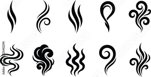 Canvastavla Black smoke and steam icons set vector illustration