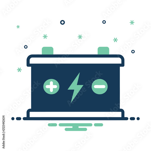 Canvastavla Battery icon with plus minus signs and lightning bolt symbol on dark blue backgr